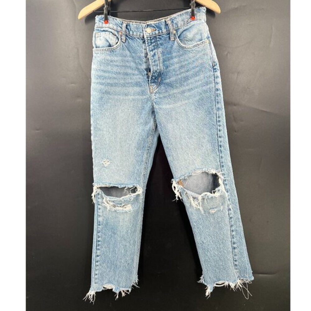 We the Free‎ People Tapered Baggy Boyfriend distressed jeans chewed hem boho 27